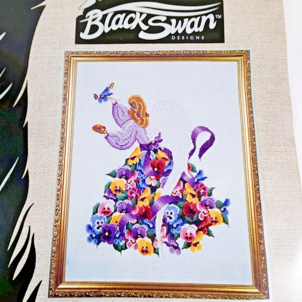 Black Swan Cross Stitch Pattern PANSY Retired Flower Angel Series VTG Weaver